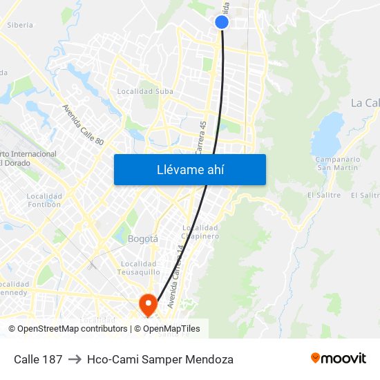 Calle 187 to Hco-Cami Samper Mendoza map