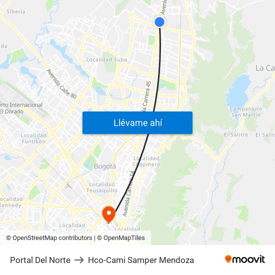 Portal Del Norte to Hco-Cami Samper Mendoza map