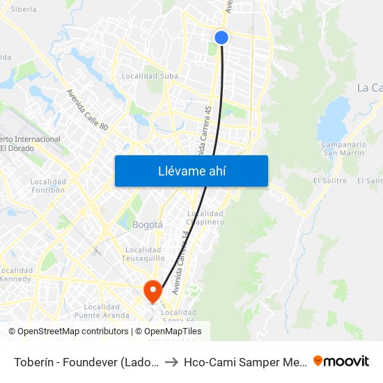 Toberín - Foundever (Lado Norte) to Hco-Cami Samper Mendoza map