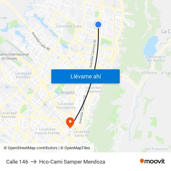 Calle 146 to Hco-Cami Samper Mendoza map