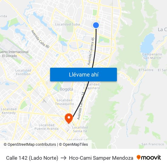 Calle 142 (Lado Norte) to Hco-Cami Samper Mendoza map