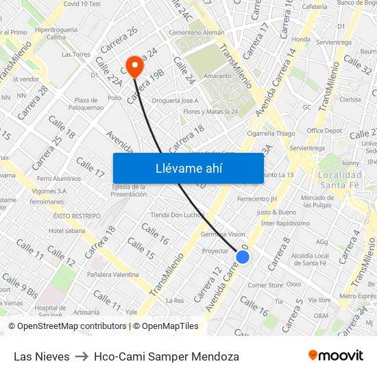 Las Nieves to Hco-Cami Samper Mendoza map