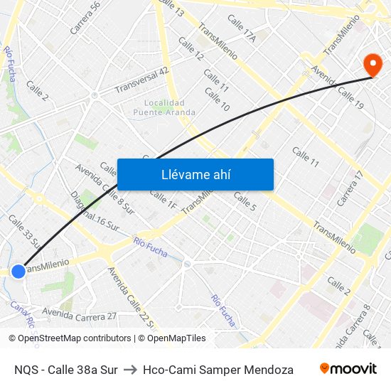 NQS - Calle 38a Sur to Hco-Cami Samper Mendoza map