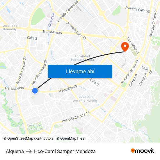 Alquería to Hco-Cami Samper Mendoza map