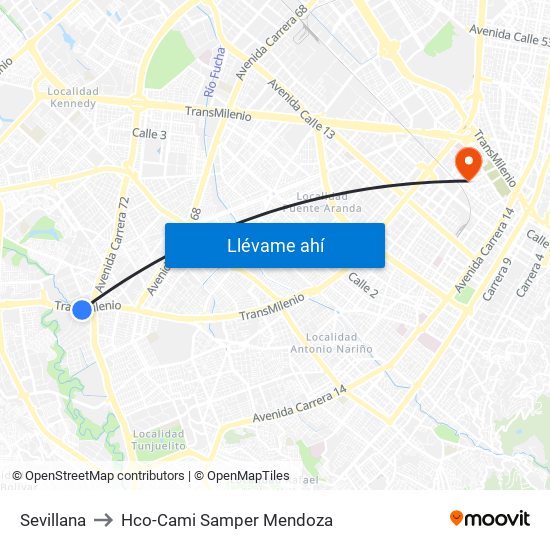 Sevillana to Hco-Cami Samper Mendoza map