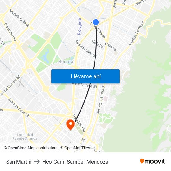 San Martín to Hco-Cami Samper Mendoza map