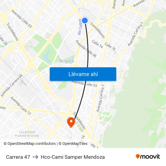 Carrera 47 to Hco-Cami Samper Mendoza map