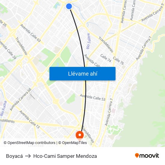 Boyacá to Hco-Cami Samper Mendoza map
