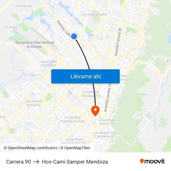 Carrera 90 to Hco-Cami Samper Mendoza map
