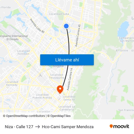 Niza - Calle 127 to Hco-Cami Samper Mendoza map