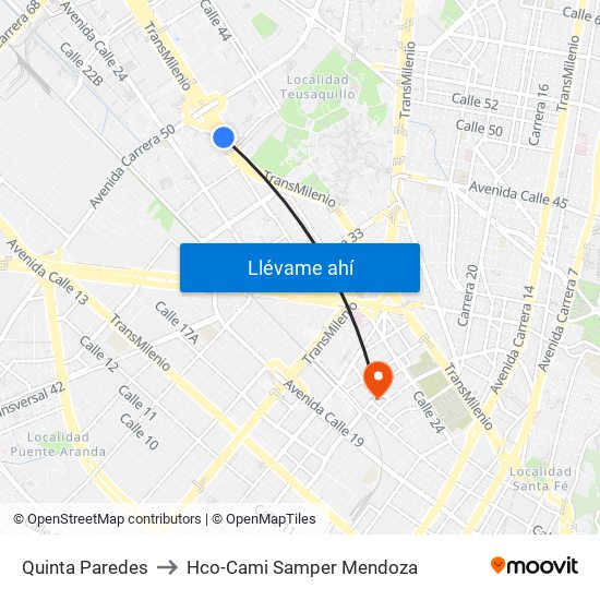 Quinta Paredes to Hco-Cami Samper Mendoza map