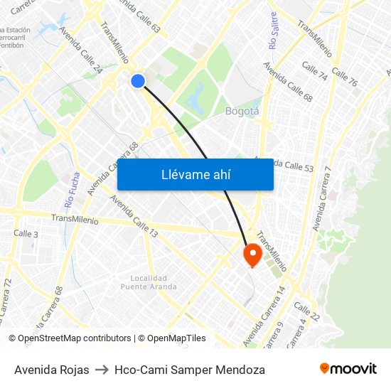 Avenida Rojas to Hco-Cami Samper Mendoza map