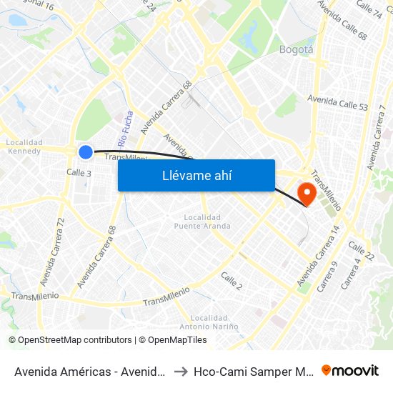 Avenida Américas - Avenida Boyacá to Hco-Cami Samper Mendoza map