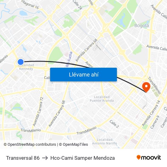 Transversal 86 to Hco-Cami Samper Mendoza map