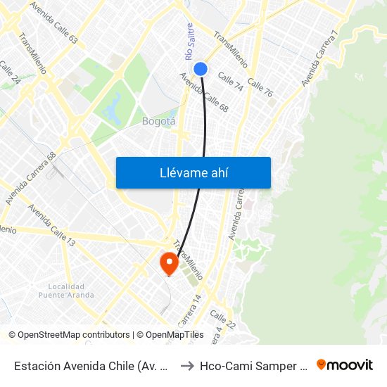 Estación Avenida Chile (Av. NQS - Cl 71c) to Hco-Cami Samper Mendoza map