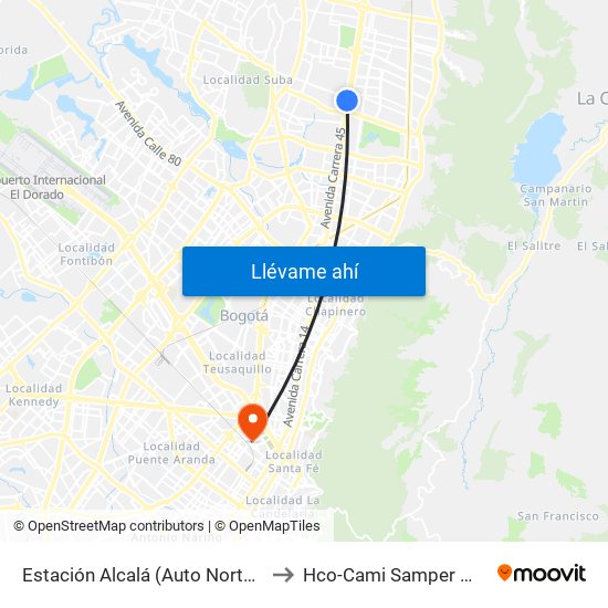 Estación Alcalá (Auto Norte - Cl 136) to Hco-Cami Samper Mendoza map