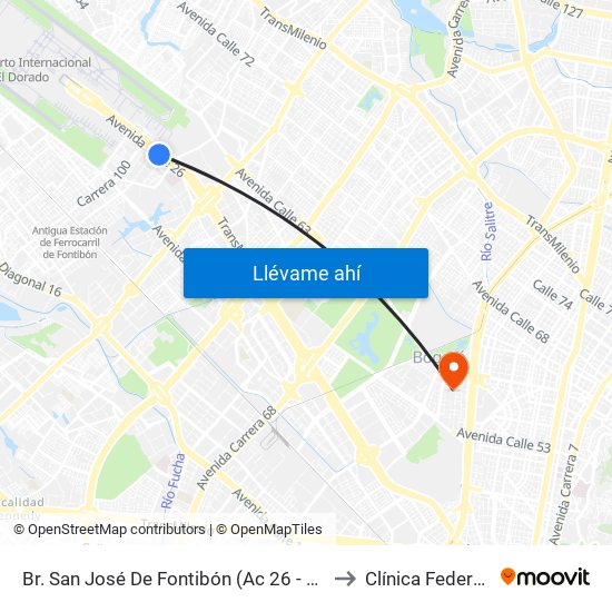 Br. San José De Fontibón (Ac 26 - Kr 96a) to Clínica Federman map