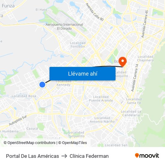 Portal De Las Américas to Clínica Federman map