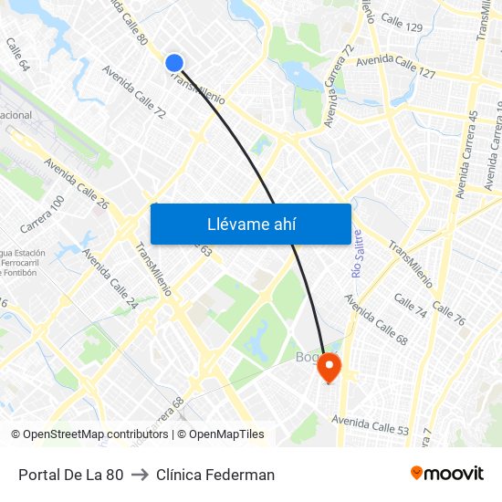 Portal De La 80 to Clínica Federman map