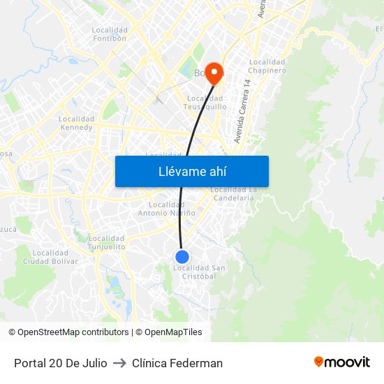Portal 20 De Julio to Clínica Federman map