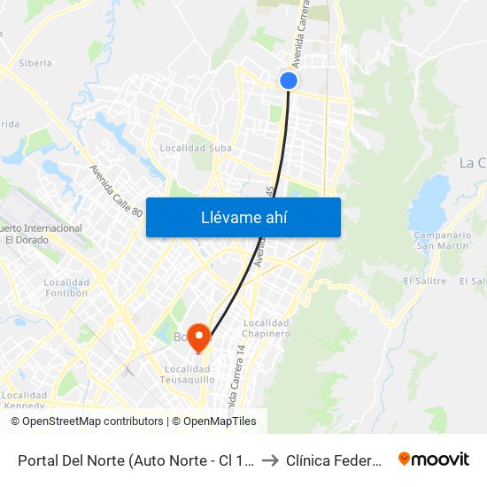 Portal Del Norte (Auto Norte - Cl 174a) to Clínica Federman map