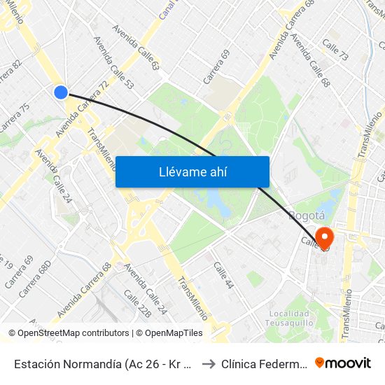 Estación Normandía (Ac 26 - Kr 74) to Clínica Federman map