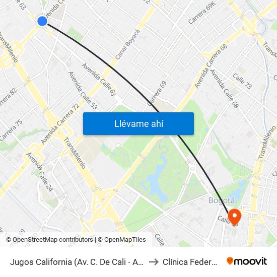 Jugos California (Av. C. De Cali - Ac 63) to Clínica Federman map