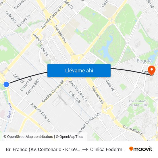 Br. Franco (Av. Centenario - Kr 69b) to Clínica Federman map