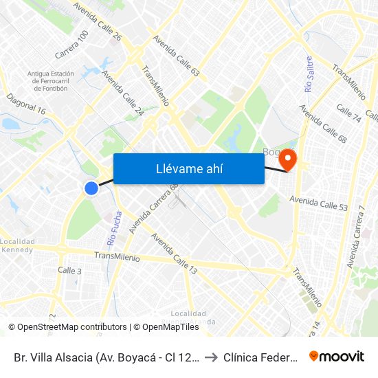 Br. Villa Alsacia (Av. Boyacá - Cl 12a) (A) to Clínica Federman map