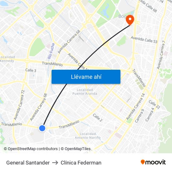 General Santander to Clínica Federman map