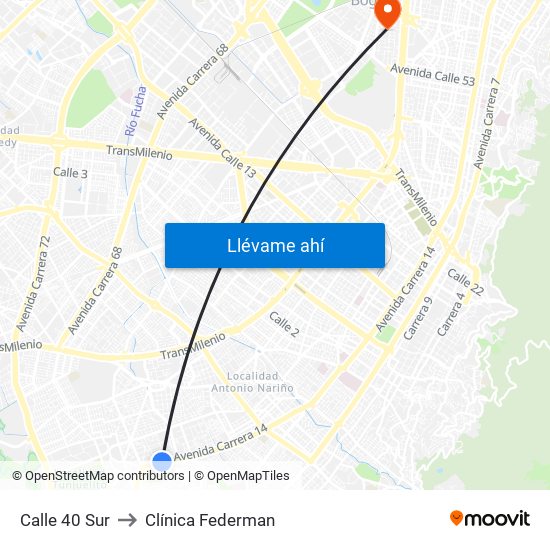 Calle 40 Sur to Clínica Federman map