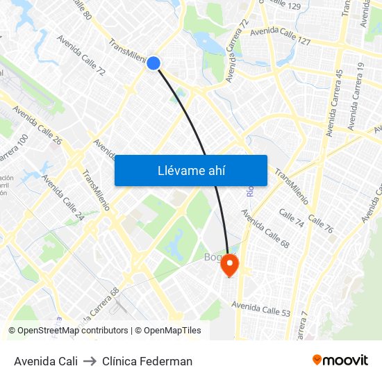 Avenida Cali to Clínica Federman map