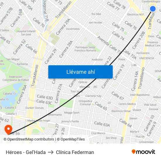 Héroes - Gel'Hada to Clínica Federman map