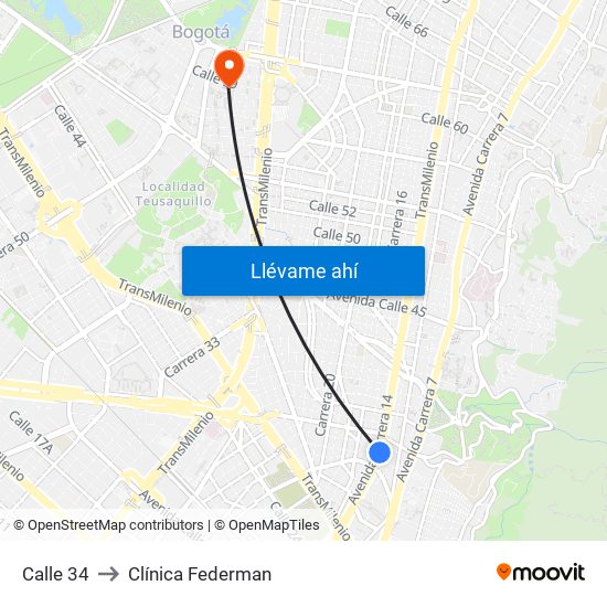 Calle 34 to Clínica Federman map