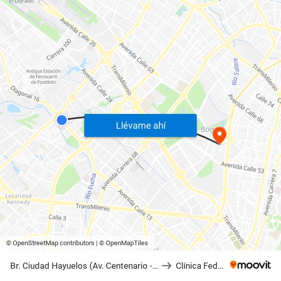 Br. Ciudad Hayuelos (Av. Centenario - Av. C. De Cali) to Clínica Federman map