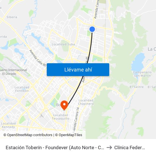 Estación Toberín - Foundever (Auto Norte - Cl 166) to Clínica Federman map
