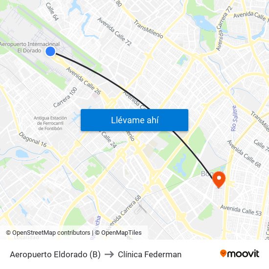 Aeropuerto Eldorado (B) to Clínica Federman map