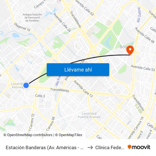 Estación Banderas (Av. Américas - Kr 78a) (A) to Clínica Federman map