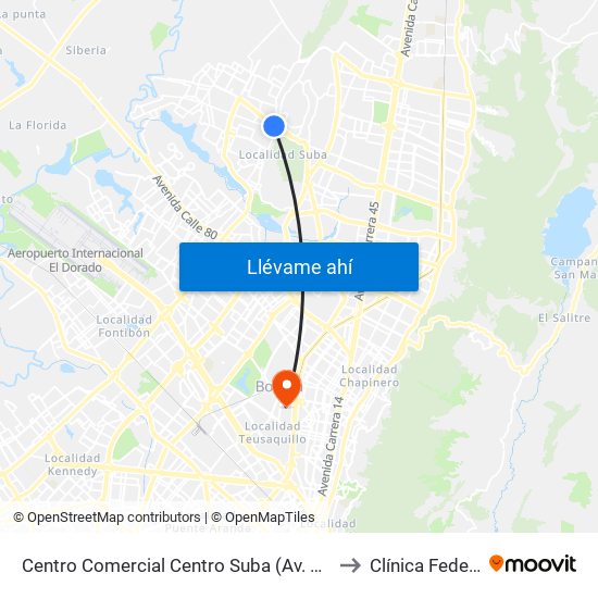 Centro Comercial Centro Suba (Av. Suba - Kr 91) to Clínica Federman map