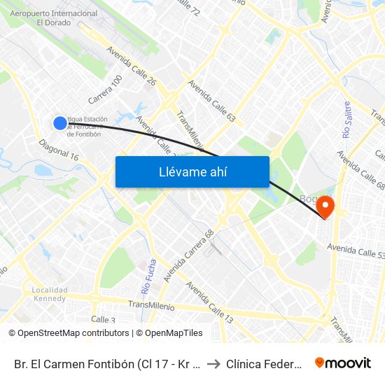 Br. El Carmen Fontibón (Cl 17 - Kr 100) to Clínica Federman map