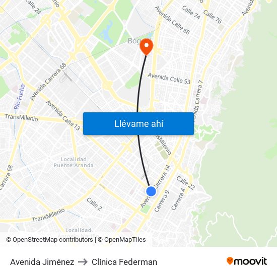 Avenida Jiménez to Clínica Federman map