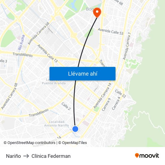 Nariño to Clínica Federman map