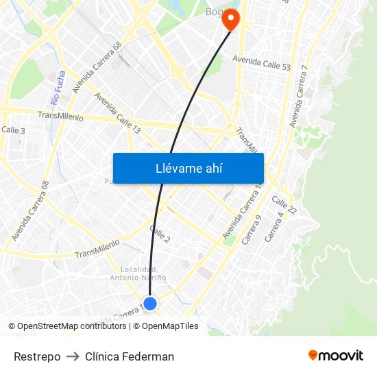 Restrepo to Clínica Federman map