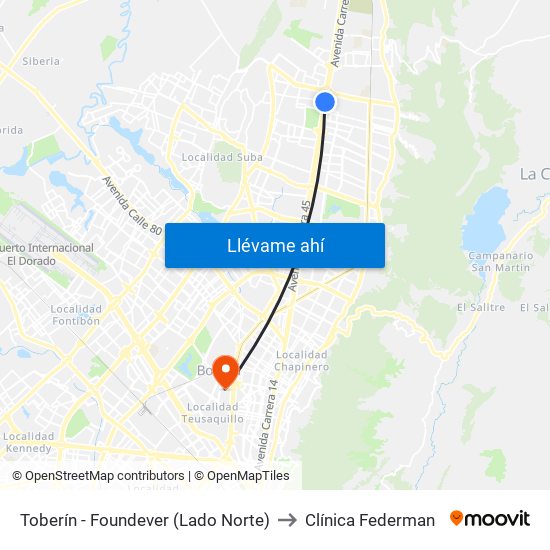 Toberín - Foundever (Lado Norte) to Clínica Federman map