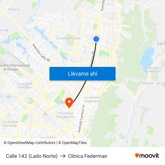 Calle 142 (Lado Norte) to Clínica Federman map