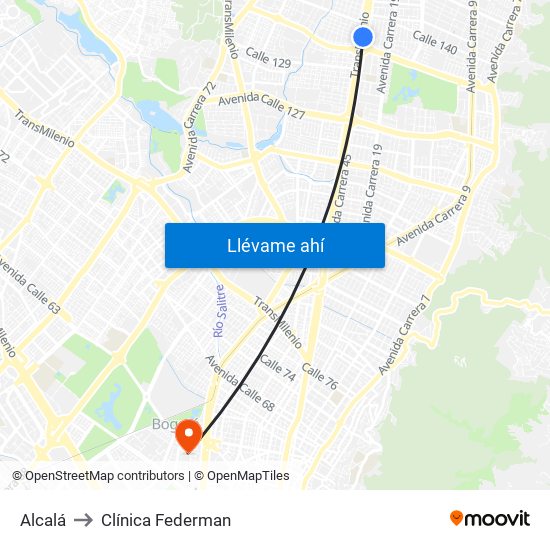 Alcalá to Clínica Federman map