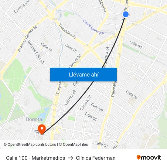 Calle 100 - Marketmedios to Clínica Federman map
