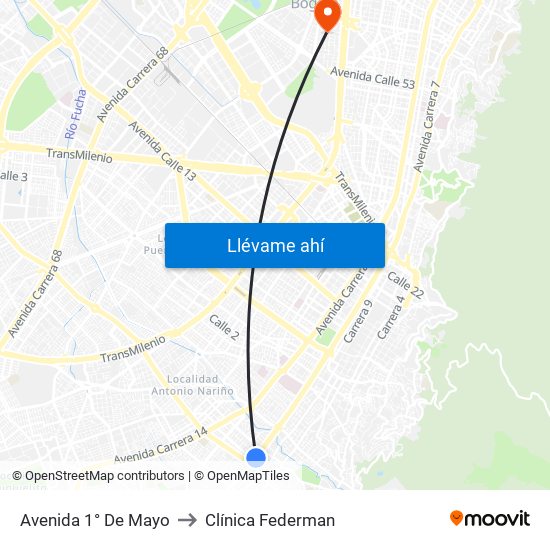 Avenida 1° De Mayo to Clínica Federman map