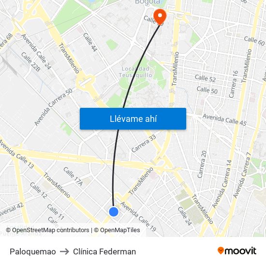 Paloquemao to Clínica Federman map