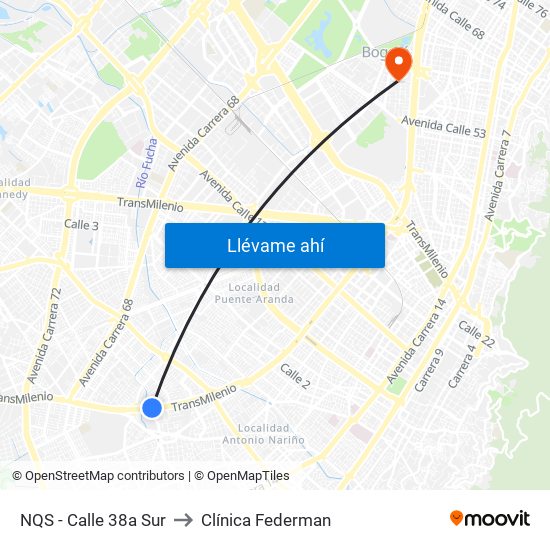 NQS - Calle 38a Sur to Clínica Federman map